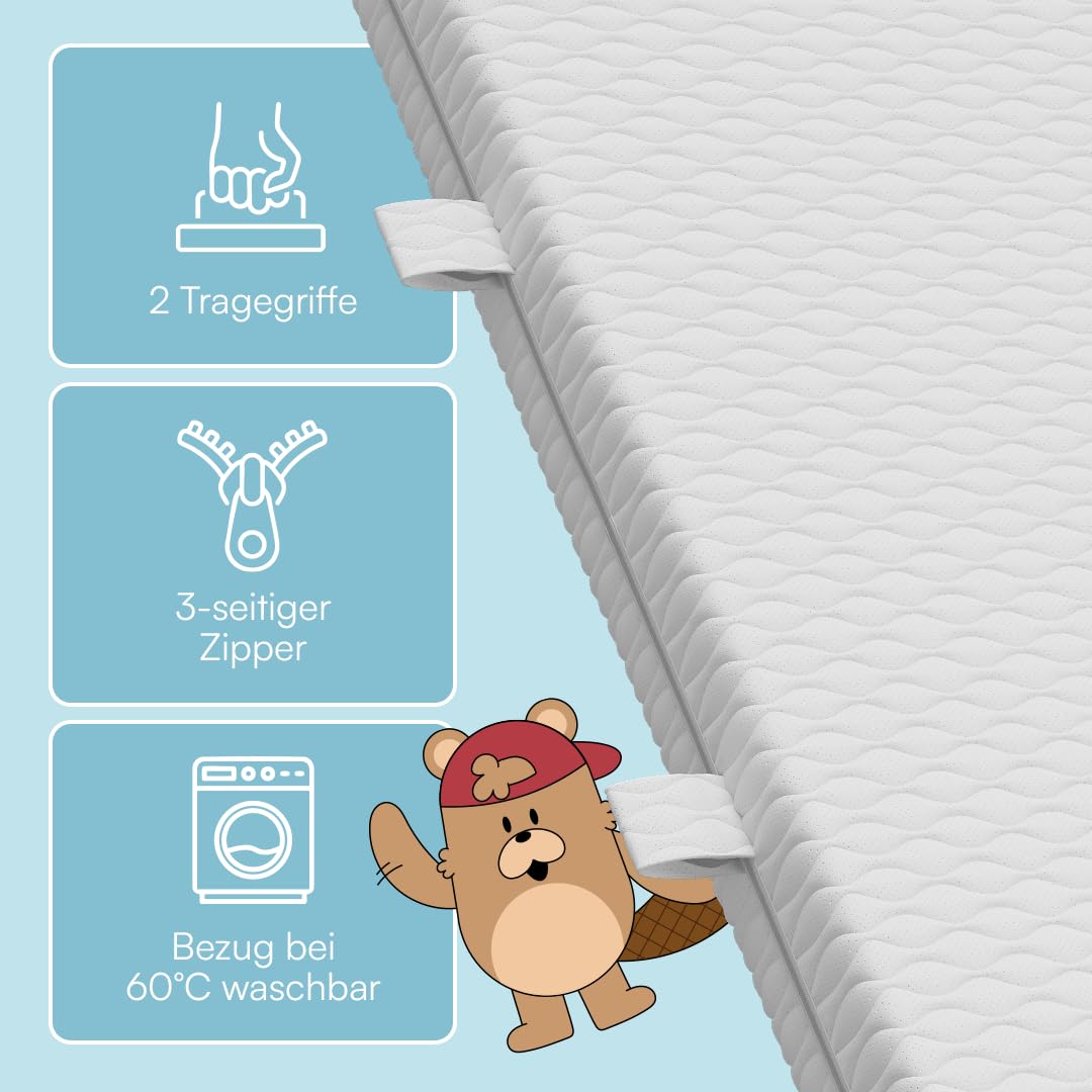 Bellabino Twist Kindermatratze 140x200 cm – Matratze Kinderbett Härtegrad H1/H2 – Hochwertige 7 Zonen Kaltschaummatratze – Jugendmatratze 15 cm hoch – mit waschbarem Bezug, allergikerfreundlich