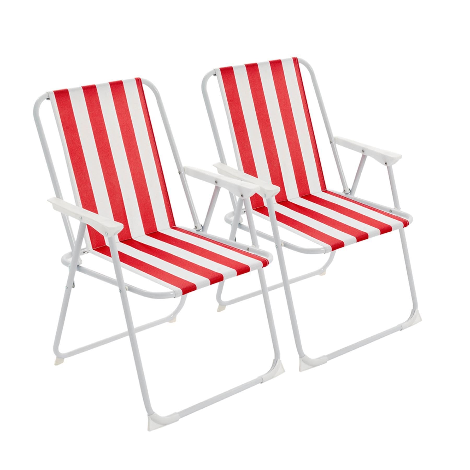 Harbour Housewares Folding Beach Deck Chairs - Red Stripe - Pack of 2 - Metal Outdoor Patio Seat Lightweight Portable Deck Chair for Picnic, Garden, Camping, Fishing โ image 1