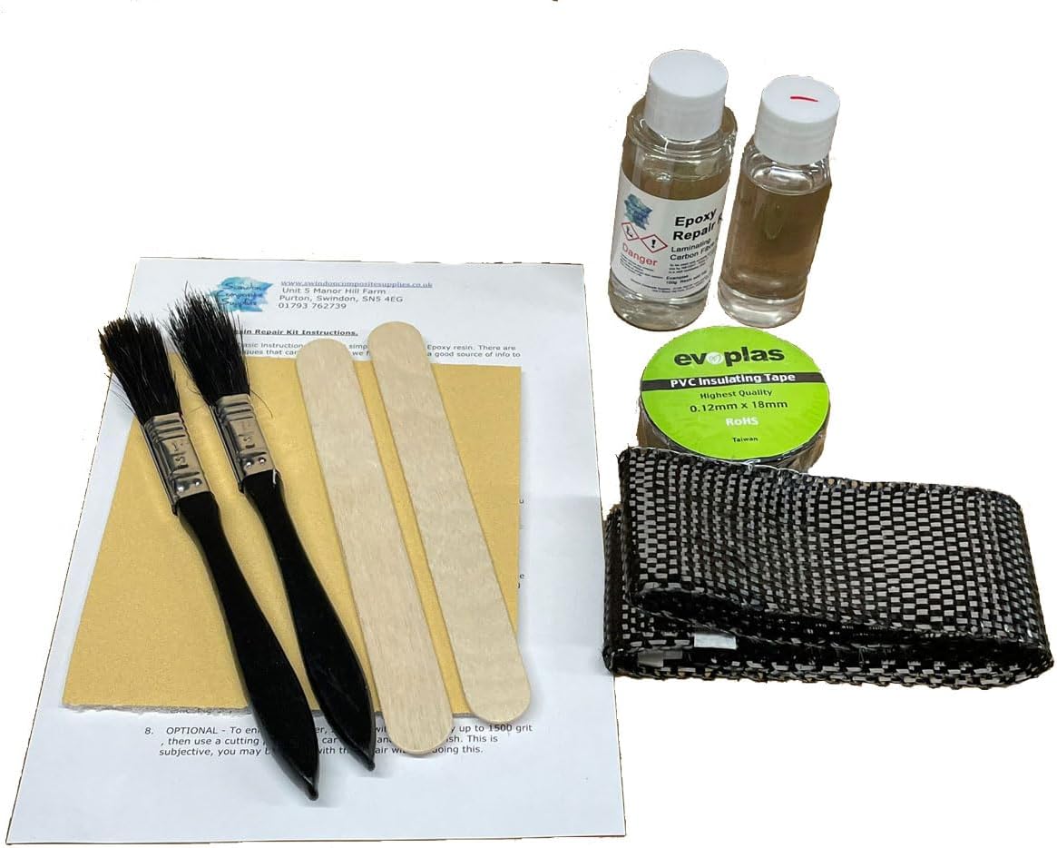 Carbon Fibre Repair Kit MK2-75g Epoxy Resin with Carbon Fibre - 50mm Tape for pole repairs