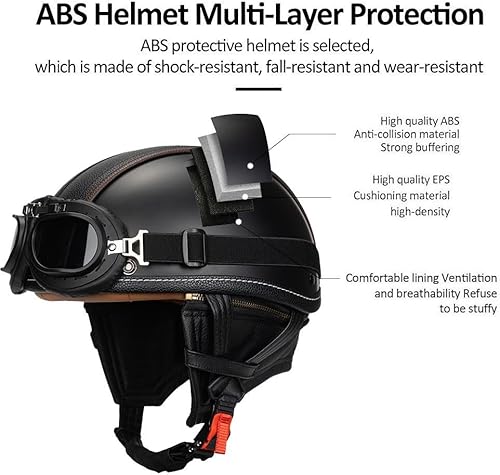 Miniatura 2 de Casco Moto Retro ABS Ligero 22.93 oz DOT Homologado - Medio Casco Jet para Hombre y Mujer con Doble Ventilación, Forro Desmontable y Hebilla Rápida
