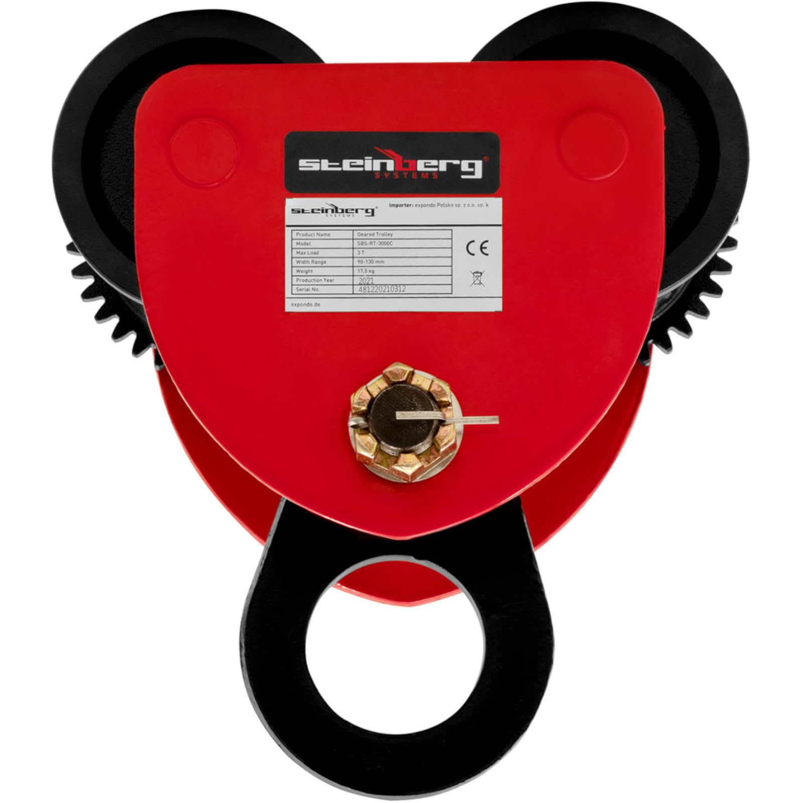 Steinberg Systems Carro para Polipasto Carrito SBS-RT-3000C (Capacidad de Carga: 3.000 kg, Rango de Ajuste: 90-130 mm, Acero al Carbono)