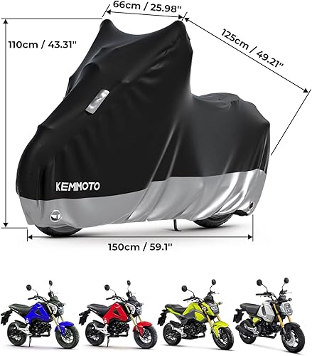 Miniatura 5 de KEMIMOTO Funda de motocicleta compatible con Grom MSX125 impermeable pequeña negra cubierta protectora para mini motocicleta cubierta de lluvia