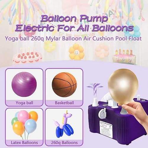 Miniatura 5 de Bomba eléctrica de globos 4 en 1 para todos los globos, inflables y pelotas deportivas, puertos de inflado triples para globos de Mylar de papel de