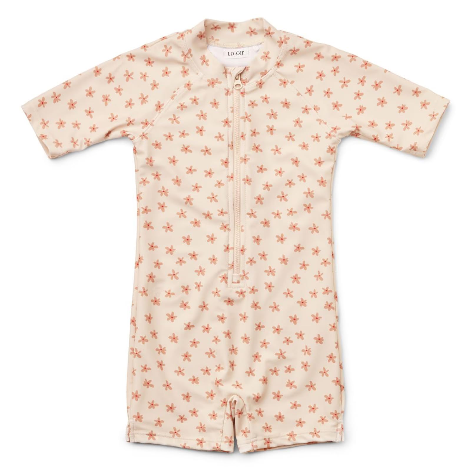 LDIOIF Baby Girls Rash Guard One Piece Swimsuit Zipper Bathing Suit Short Sleeve Swimwear Floral Summer Beachwear 9-12M UPF50