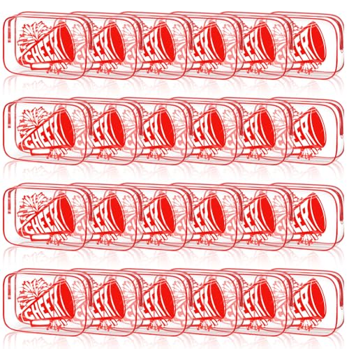 Kacctyen 24 Pcs Cheer Makeup Bag Cheer Gifts Bulk for Team 7 x 4.7 x 2.4'' Cosmetic Bag Cheerleader PVC Makeup Case Clear Toiletry Zipper Pouch for Cheerleading Teammates Party Supplies(Red)