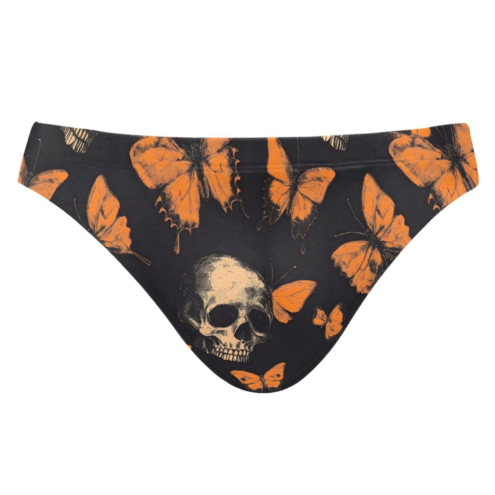 Men's Gothic Skull Orange Butterfly Swim Briefs Bikini Swimsuit S 202b8503