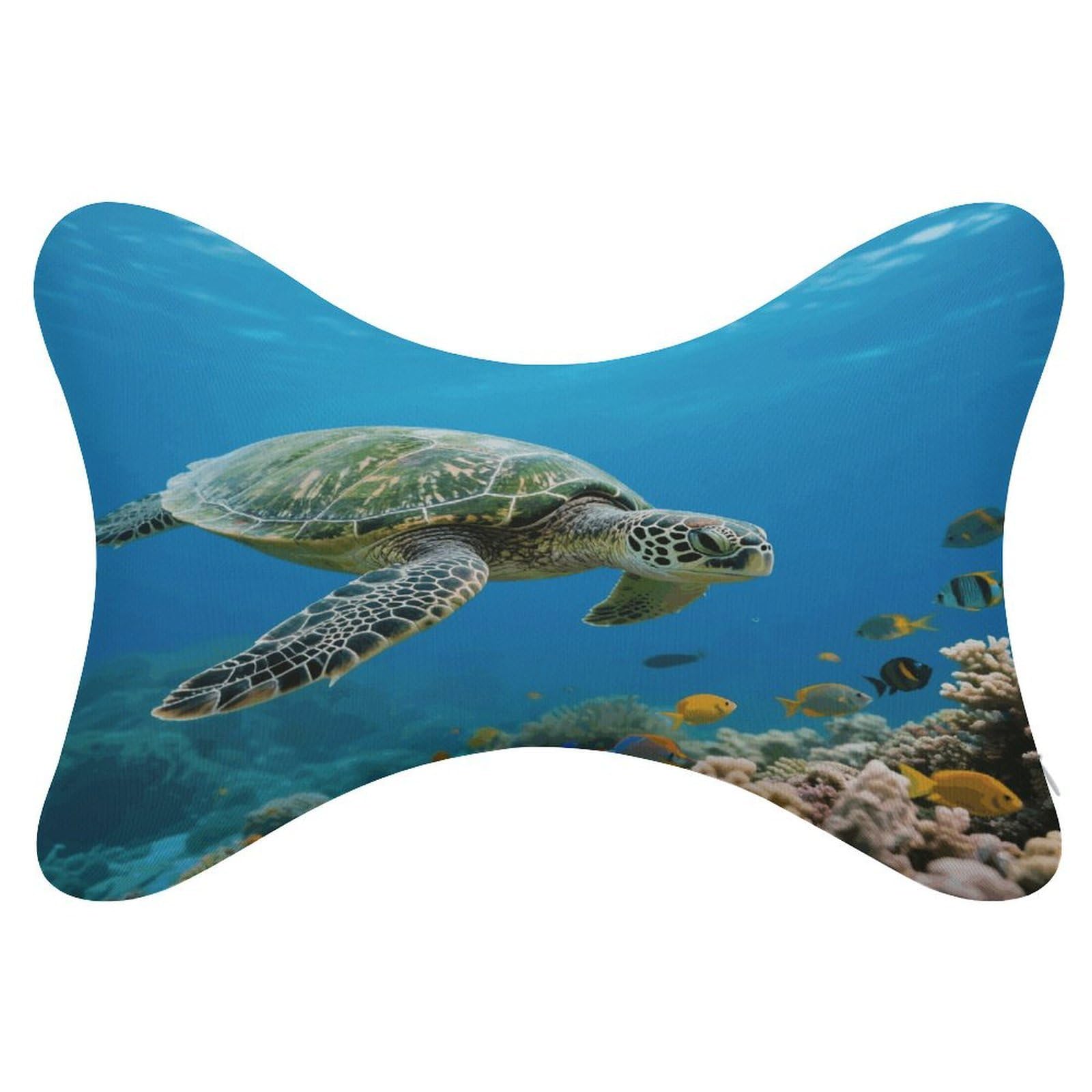 VstaDank Green Sea Turtle Car Pillow Soft Car Neck Pillow Breathable Dog Bone Shaped Travel Neck Pillows Washable Removable All-Season Universal Cars Head Rest Pillows