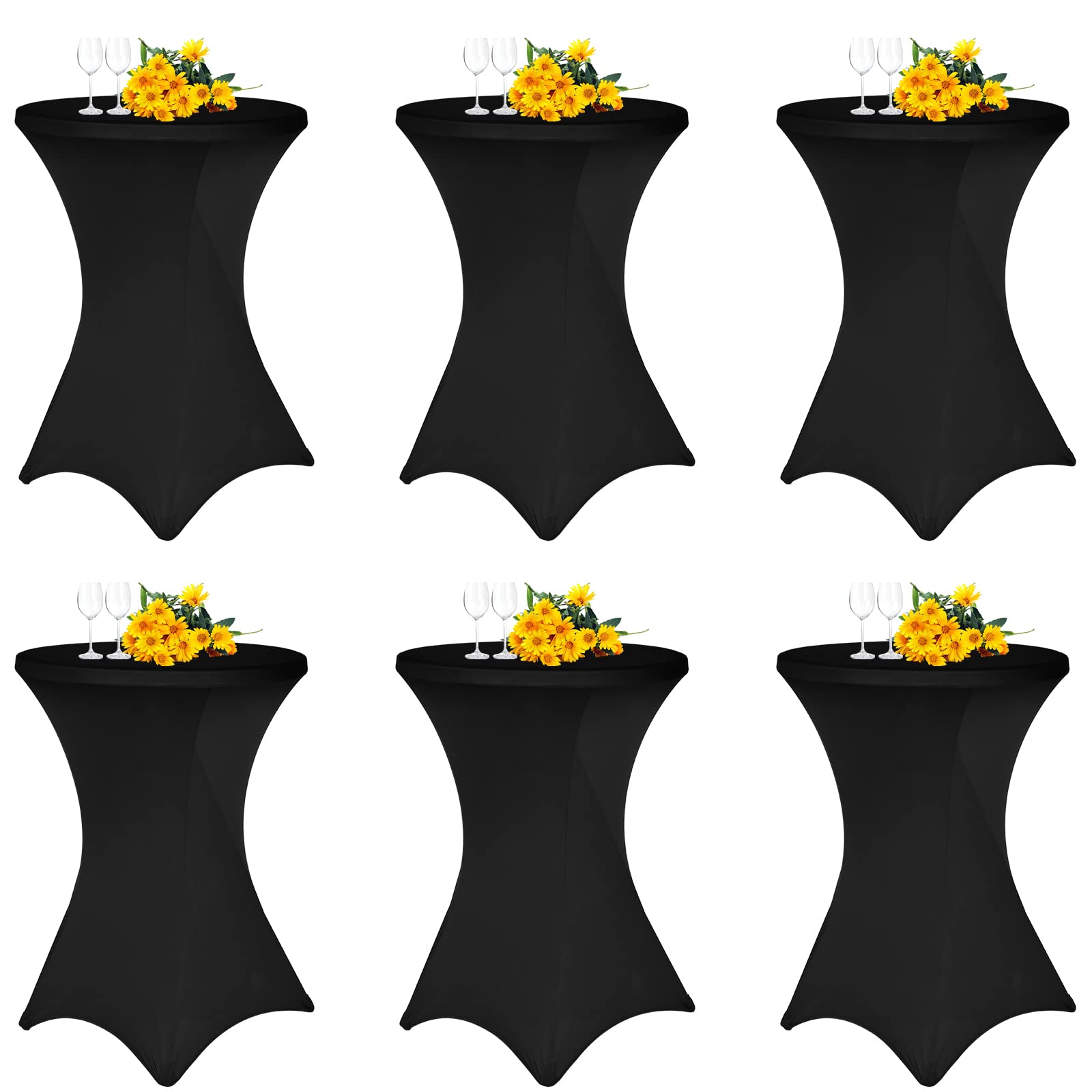 6 paquetes de mantel redondo elástico de licra para cóctel, esquinas cuadradas de cóctel, manteles de cóctel elásticos de parte superior alta para bodas, fiestas, banquetes, cumpleaños (negro)