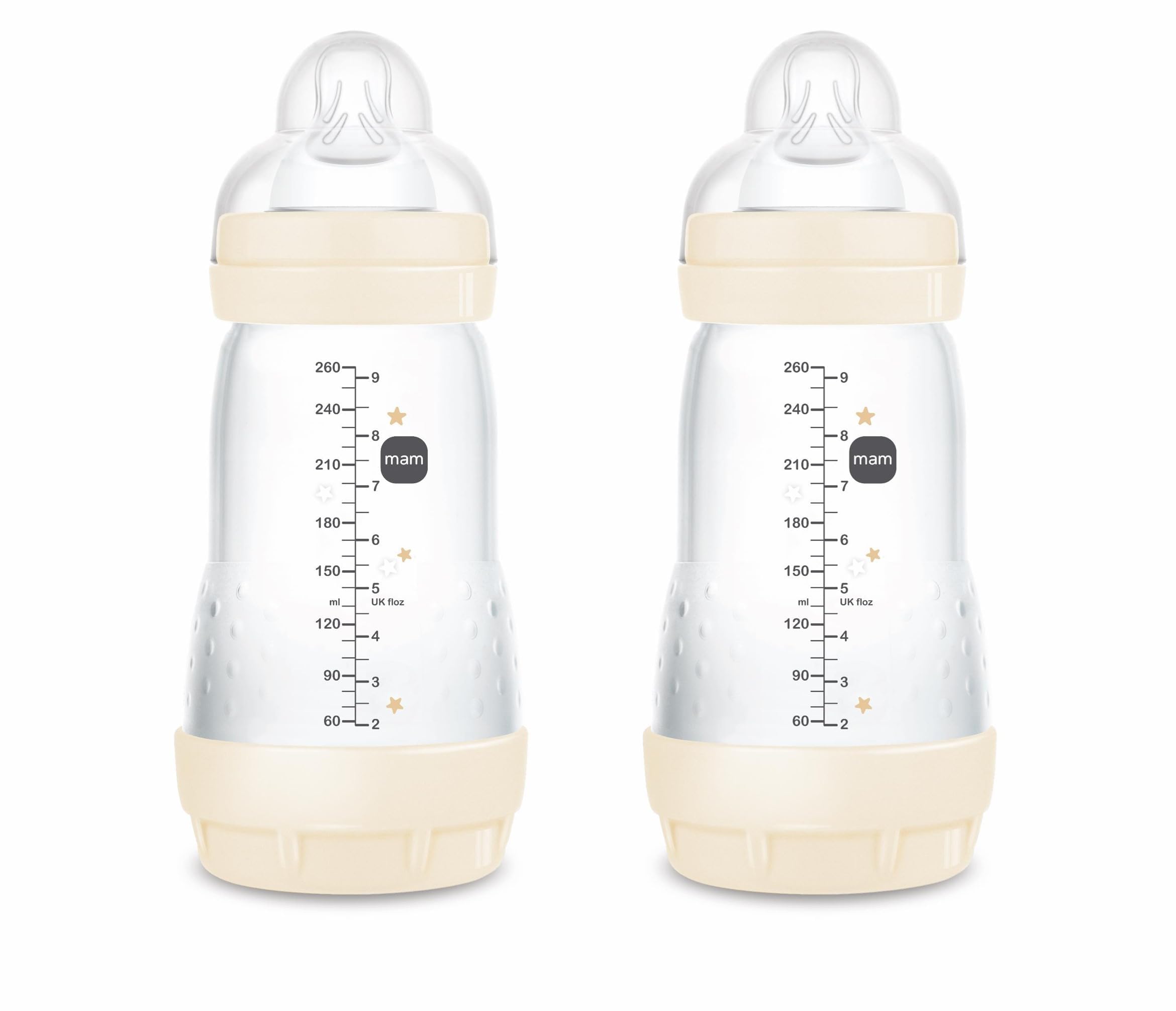 MAM Easy Start Anti-Colic Babyflasche | für Neugeborene | 94% Akzeptanz | von Hebammen & Müttern empfohlen | 80% weniger Koliken | stillfreundlich | Sauger Gr. 2 | 260ml | 2+ Mon | 2 Stück