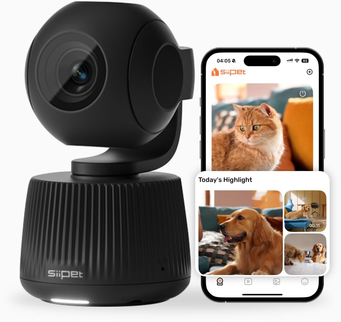 AI Pet Camera for Dogs & Cats – Multi-Pet Recognition, 360° Pan/Tilt, Real-Time Pet Alerts, 4K 8MP Highlight Capture with SmartFrame AI, Phone App Indoor Pet Monitor Cam(No Subscription Needed)