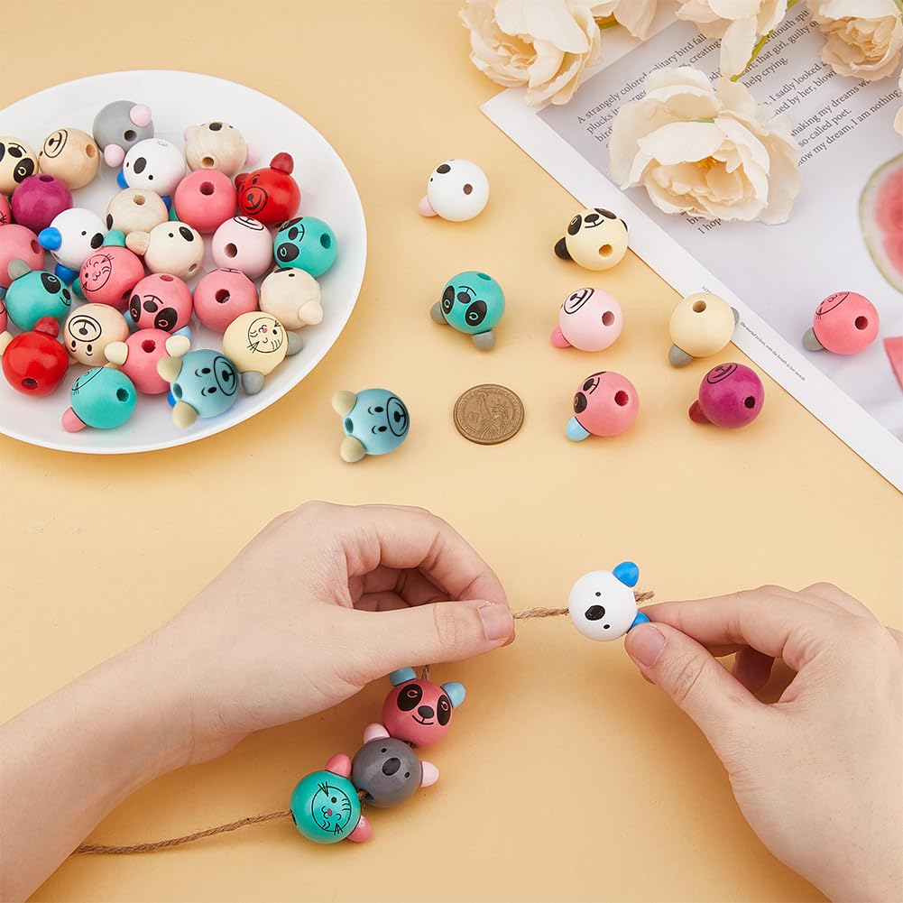 DICOSMETIC 40 piezas cuentas de madera pintadas cabeza de oso perlas redondas de madera natural perlas espaciadoras koala panda granel perlas para la fabricación de collares de pulseras y joyas