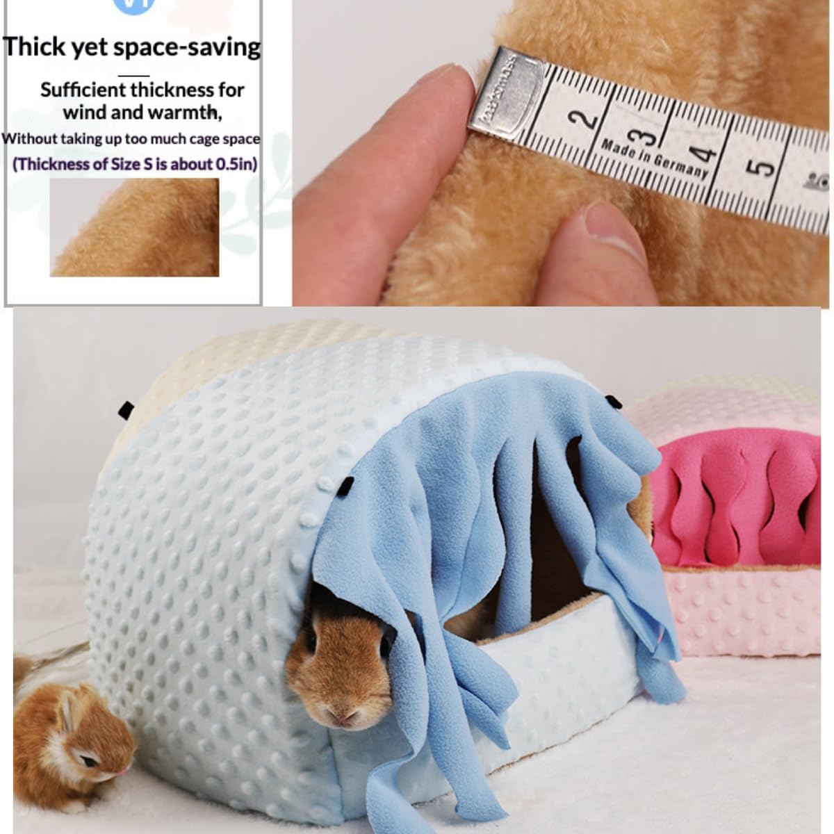 Warmes Plüsch-Hütte für Meerschweinchen, Igelversteck und Rattenhaus für Kleintiere, Kaninchen, waschbar, Chinchilla-Hamsterbett, gemütliches Nest, Käfigzubehör (Rosa, XL)