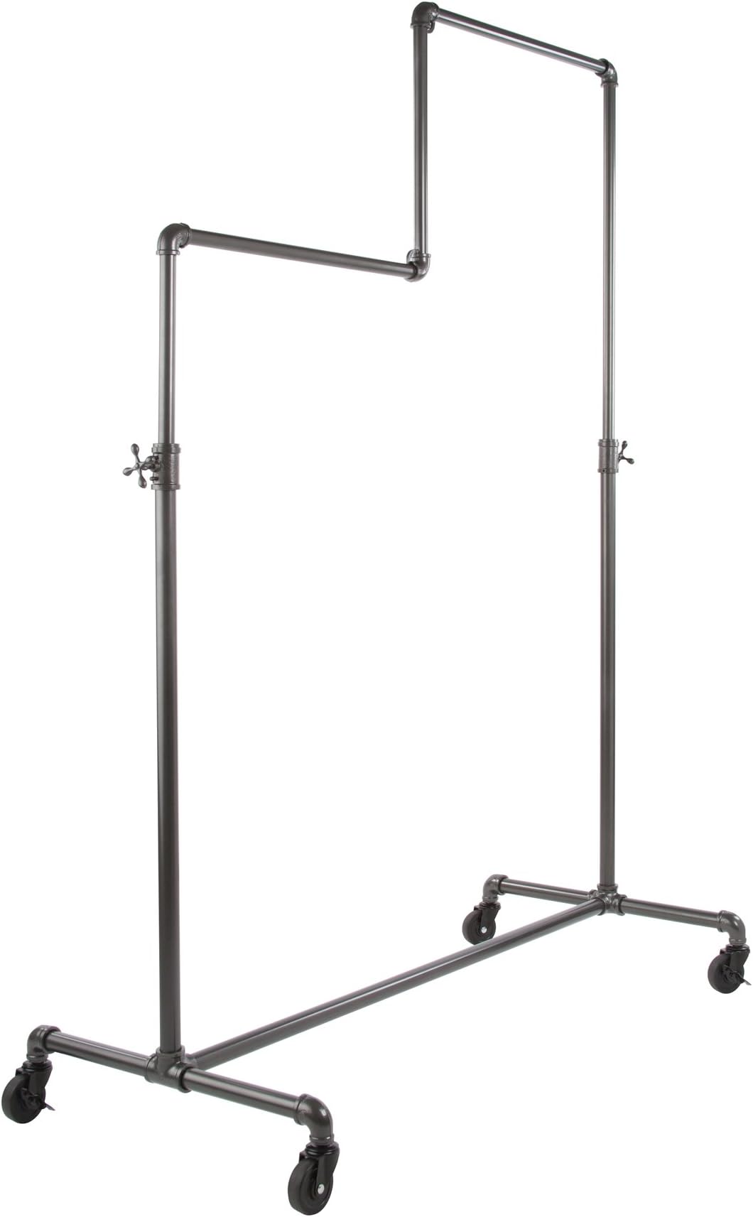 Distinctive Pipe Series Commercial Quality Adjustable Double Tier Ballet Style Rolling Garment Clothing Rack, Handsome Anthricite Grey