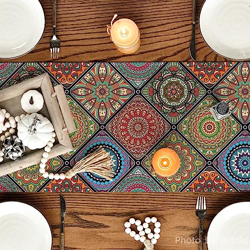 Artoid Mode Boho Vintage Geometric Moroccan Colourful Mandala Table Runner, Kitchen Dining Table Decoration for Home Party Decor 40x140 cm - Cosy Home Interiors Artoid Mode Boho Vintage Geometric Moroccan Colourful Mandala Table Runner, Kitchen Dining Table Decoration for Home Party Decor 40x140 cm - Image 4