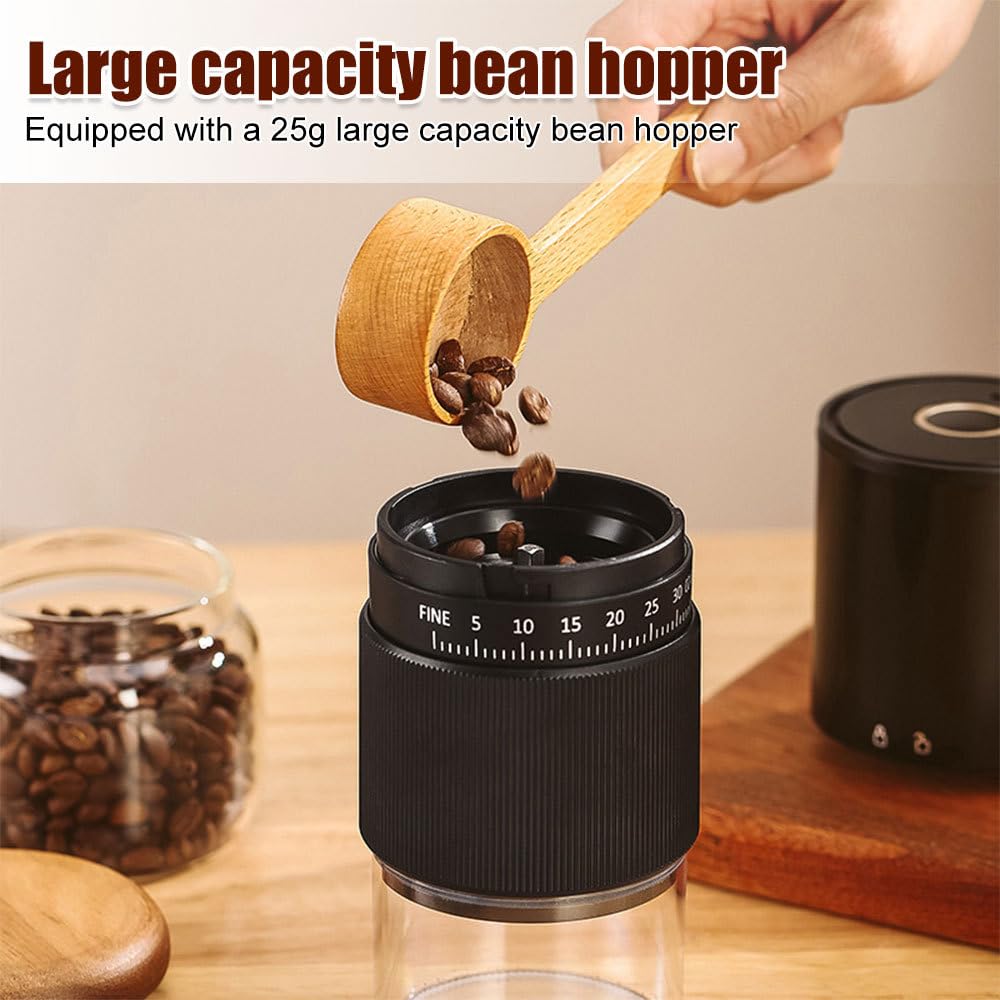 Molinillo de café eléctrico, molino de granos espresso, 30 ajustes de molienda, trituradora automática de café inalámbrica, pantalla LED, capacidad de 25 g, para casa, oficina, viajes