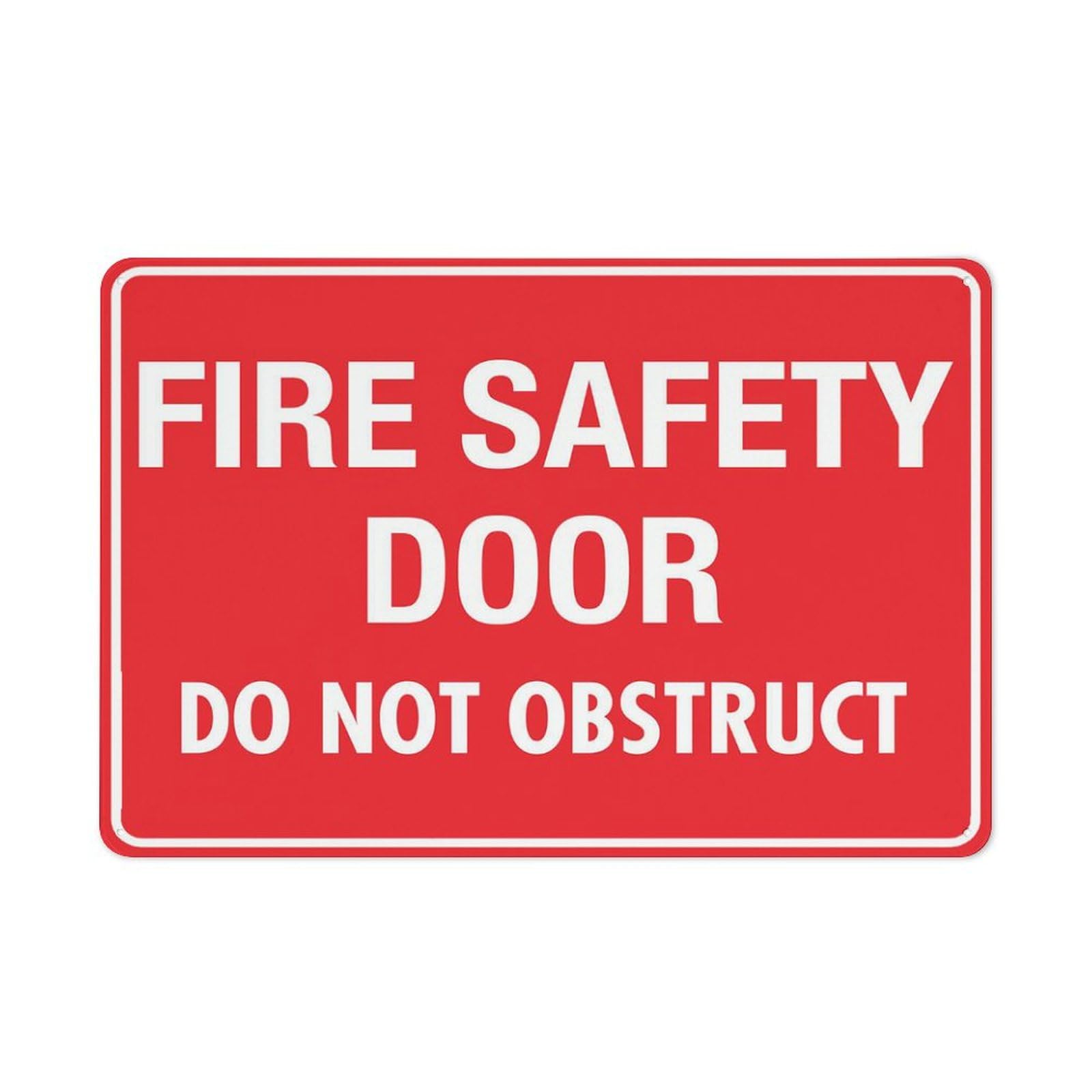 Fire Safety Door - Do Not Obstruct Sign, 8x12 Inch Metal Aluminum, Pre-Drilled Holes for Easy Mounting, Indoor/Outdoor Use for Fence, Door, Gate