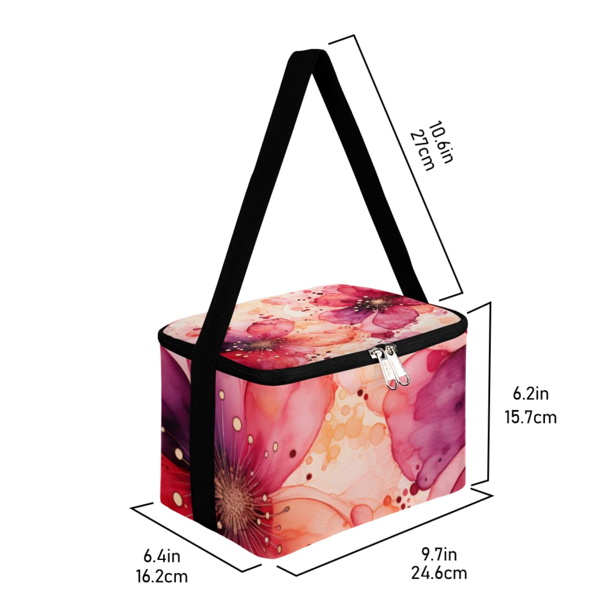 GzLeyigou Lunch Bags for Women Men 9 Cans,Abstract Flowers Hot & Cold Food Delivery Bag Insulated Grocery Bag Insulated Lunch Box Red Floral Cooler Bag for Office Work Picnic Beach