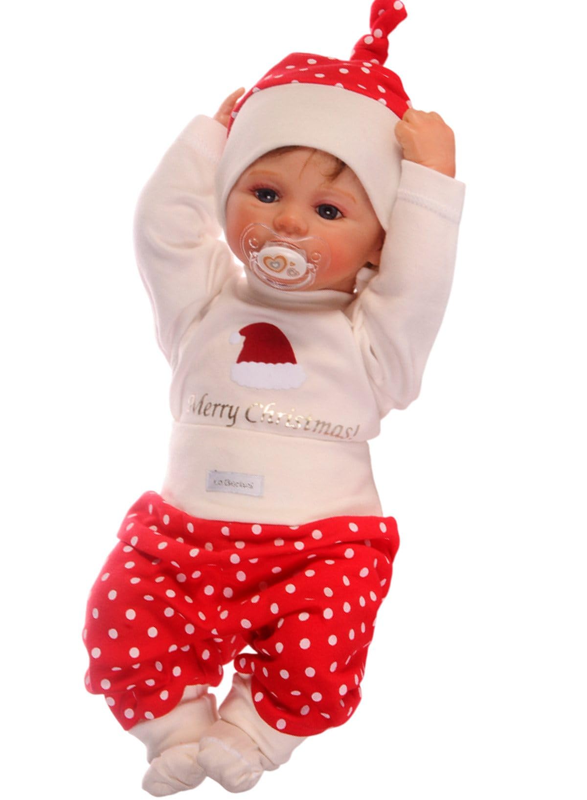 Weihnachtsanzug Baby Erstausstattungsset 4-teilig Langarmshirt Hose Mütze Socken festliches Outfit für Jungen und Mädchen Neugeborene Babykleidung Geschenk zur Geburt Winter