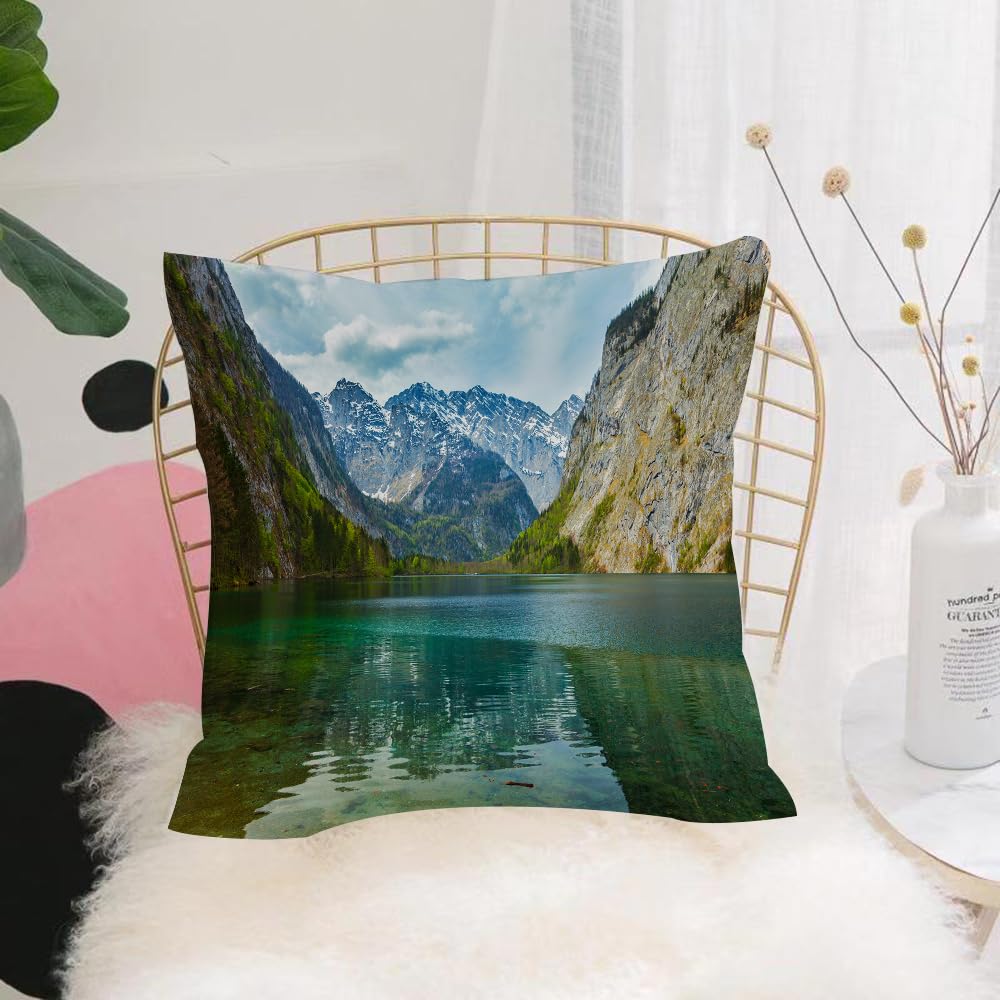 HYOSXW Cushion Cover,Throw Pillow Case Home Decorative for Living Room Bedroom Sofa Chair 16X16 Inch,Landscape, Serene Obersee mountain lake in the valley of the Alps Germany natur,Pillowcase 40X40cm