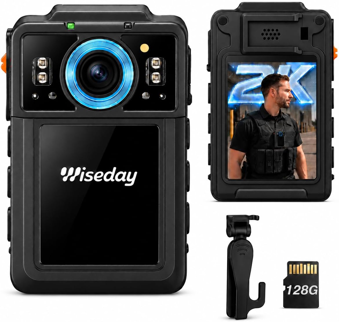 2K Police Body Camera, 128GB, 40MP Night Vision Security Camera