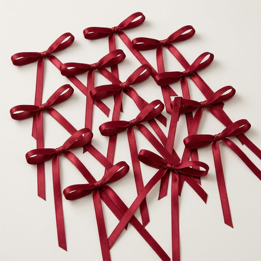 Wine Red Bows for Cake Decoration, 30 Pieces