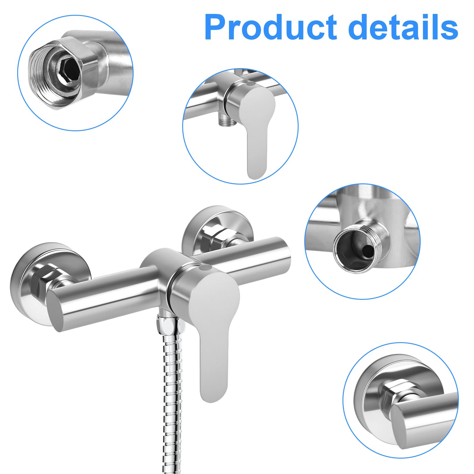 Grifo de ducha monomando, grifo de ducha para ducha, montaje en pared, grifo de ducha de pared para baño, grifo de bañera de acero inoxidable 304, G ½ salida de agua hacia abajo
