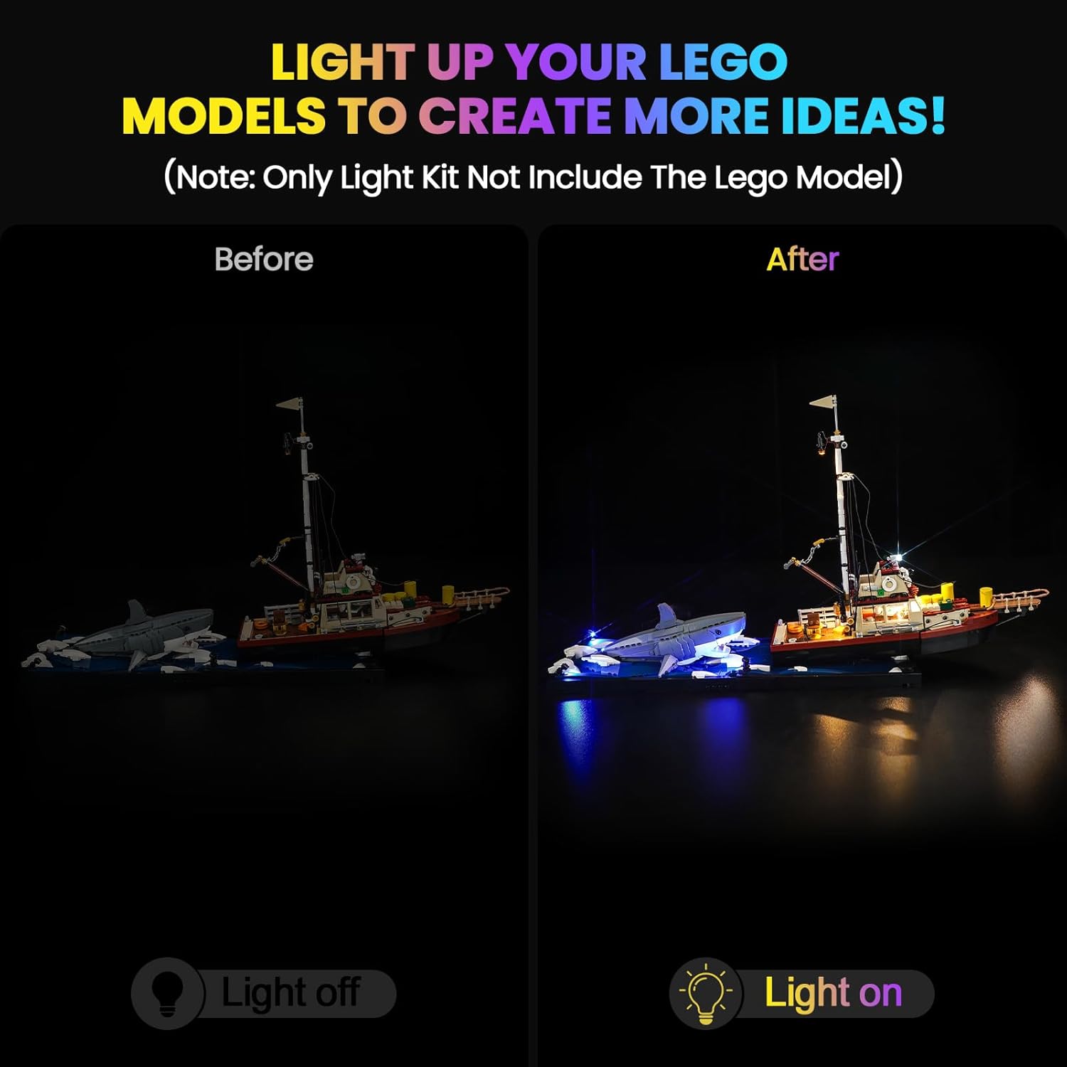 Upgraded Led Light Kit Compatible with Lego Ideas Jaws Building Set, Lights Decoration Compatible with Lego 21350 (Model Not Included)