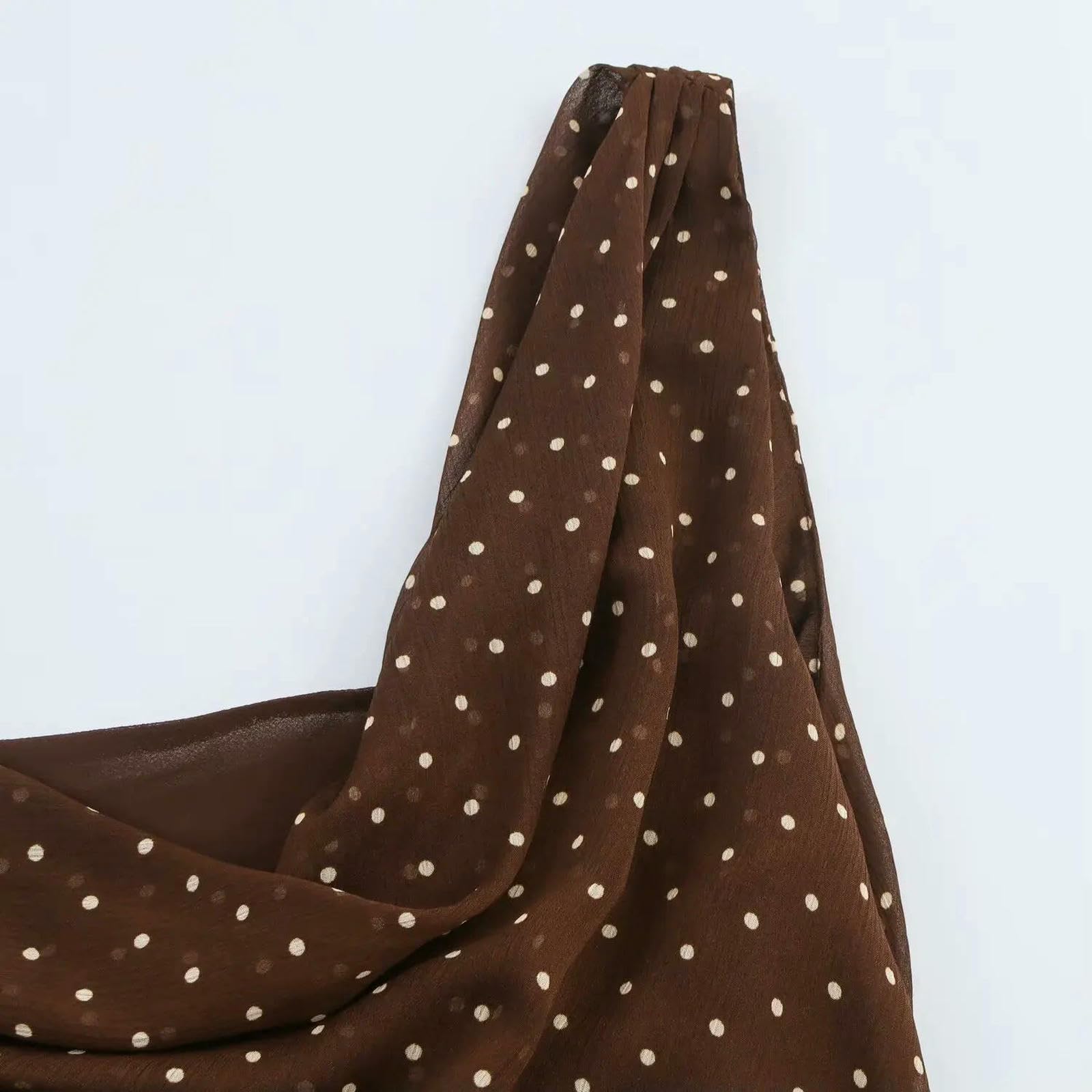 Abito Donna Invernale Temperamento Autunno Abbigliamento da Colletto A Pieghe Asimmetrico Pois-Marrone-l
