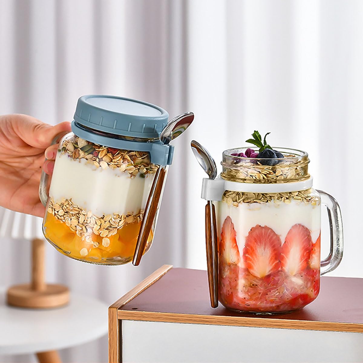 Jares de avena de la noche de vidrio Masón Contenedores de avena for dejar reposar durante la noche