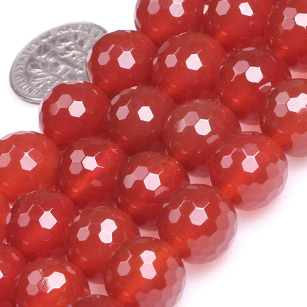GEM-INSIDE CREATE YOUR OWN FASHION Red Agate Gemstone Loose Beads Natural 12mm Round Faceted Crystal Energy Stone Power for Jewelry Making 15"
