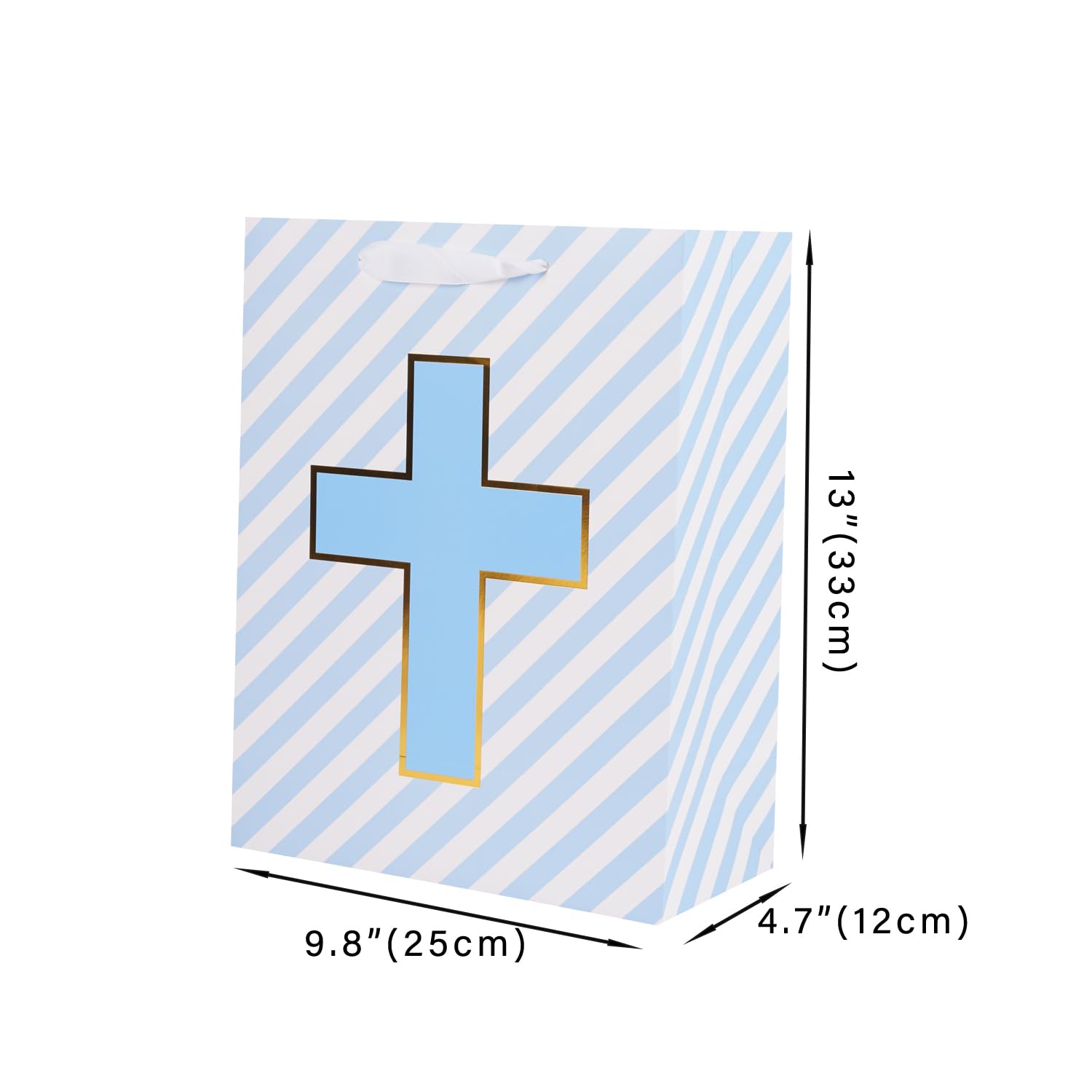 Lyforpyton13"Blue Cross Baptismal Gift Bag with Tissue Paper and Card, Suitable for Baptism, First Communion in Religion