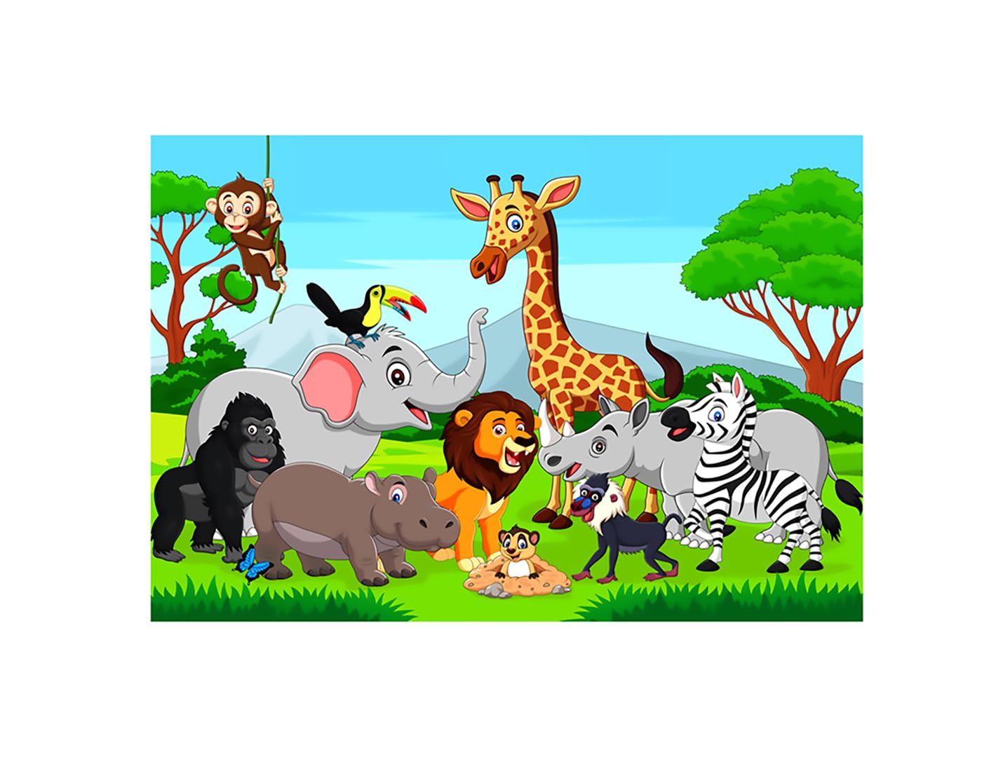 Vinyl Cartoon Animals Wall Sticker for Kids School Living Room Bedroom 6 Sq Ft Size 60 x 90 Cm Self Adhesive CWL-image-19