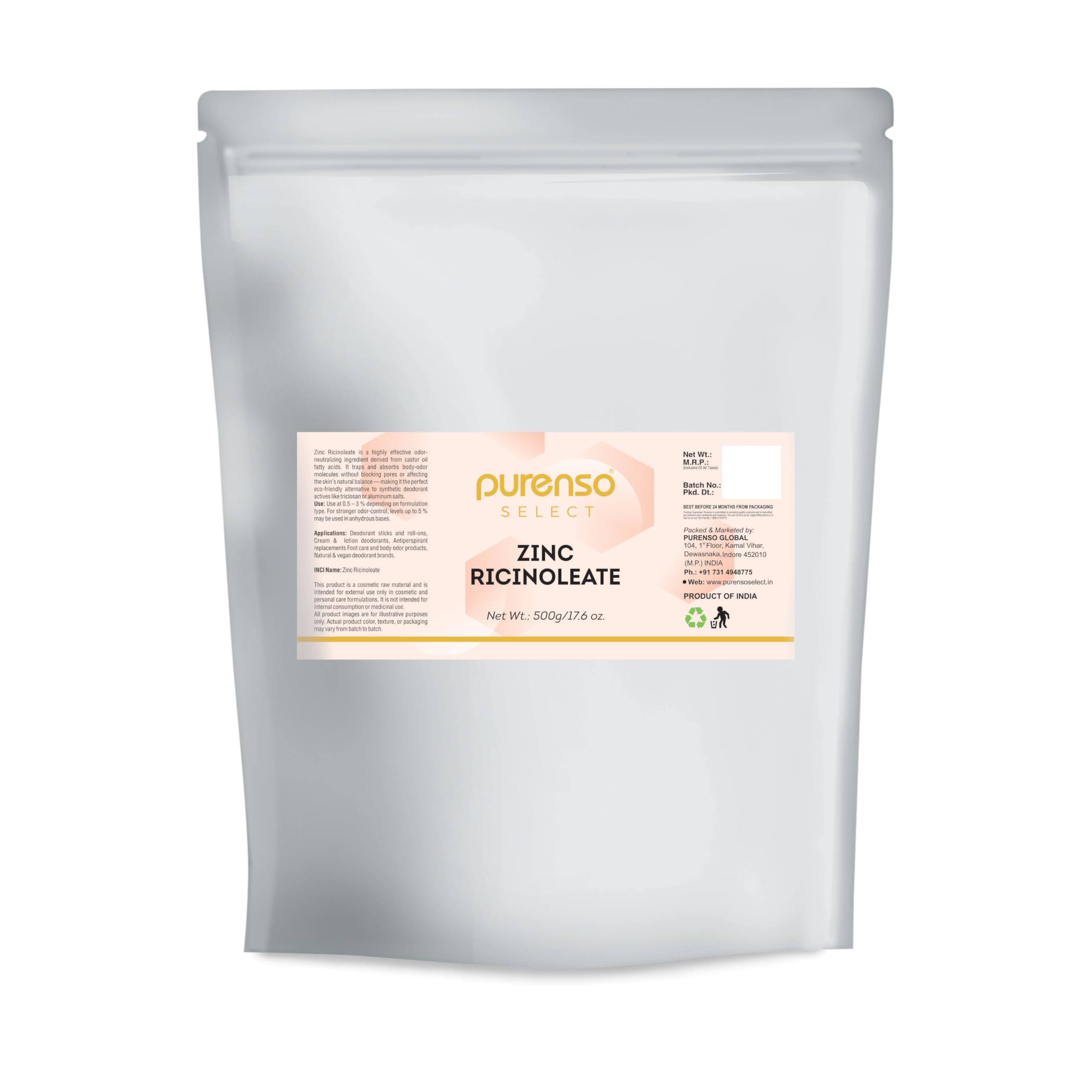 Purenso Select Zinc Ricinoleate 500g – Cosmetic Grade Deodorant Ingredient for Cream, Roll-On & Stick Formulation-picture-31