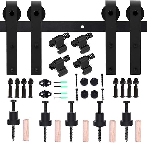 Vista 35 de CCJH - Kit de herrajes para puerta corrediza de granero de 12 pies, resistente, suave y silencioso, fácil de instalar, p/paneles de puerta indiv.