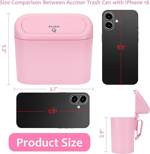 Miniatura 2 de Accmor - Bote de basura para auto con tapa, minibote con bolsa de basura, paquete de 2, pequeño contenedor colgante a prueba de fugas para auto,