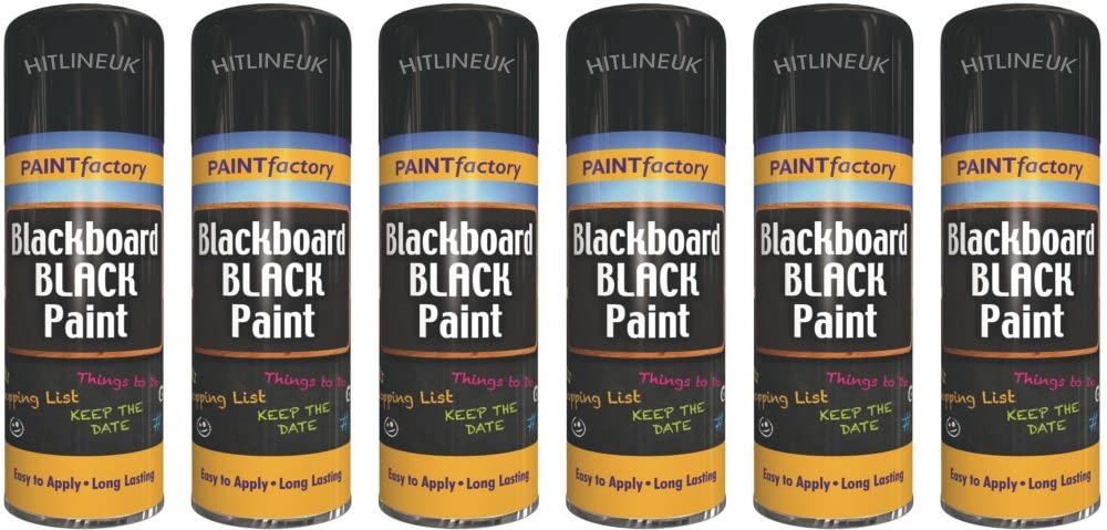 HitlineUK 6 x Blackboard Spray Paint Black, 400ml Non-Reflecting Matt Finish Creates, Renew and Smooth Look, Chalkboard Paint Spray designed Fast-Drying Formulation