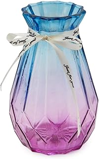 Clear Glass Vase for Flower, Geometric Faceted Design Flower Vase for Weddings, Events, Decorating, Arrangements, Flowers, Office, or Home Decor 5.7" (Purple-Blue)