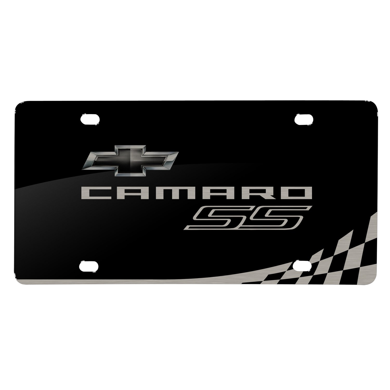 Camaro RS Matt-Look Laser Etched Checker Flag Black Acrylic License Plate