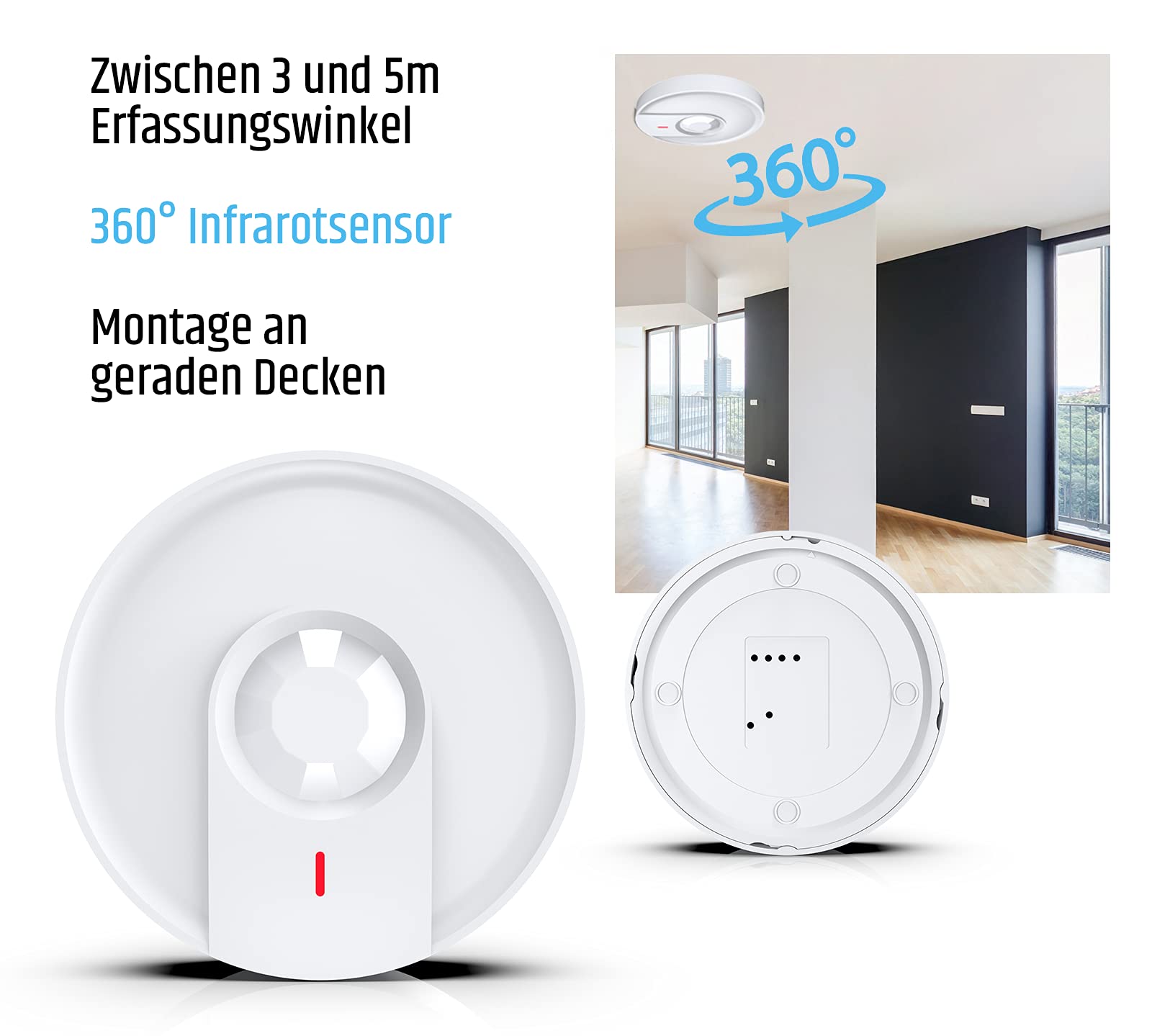 Safe2Home Détecteur de mouvement de plafond à 360° pour système d'alarme sans fil série SP110/SP210/Basic - Système d'alarme GSM WiFi - Détecteur de mouvement au plafond