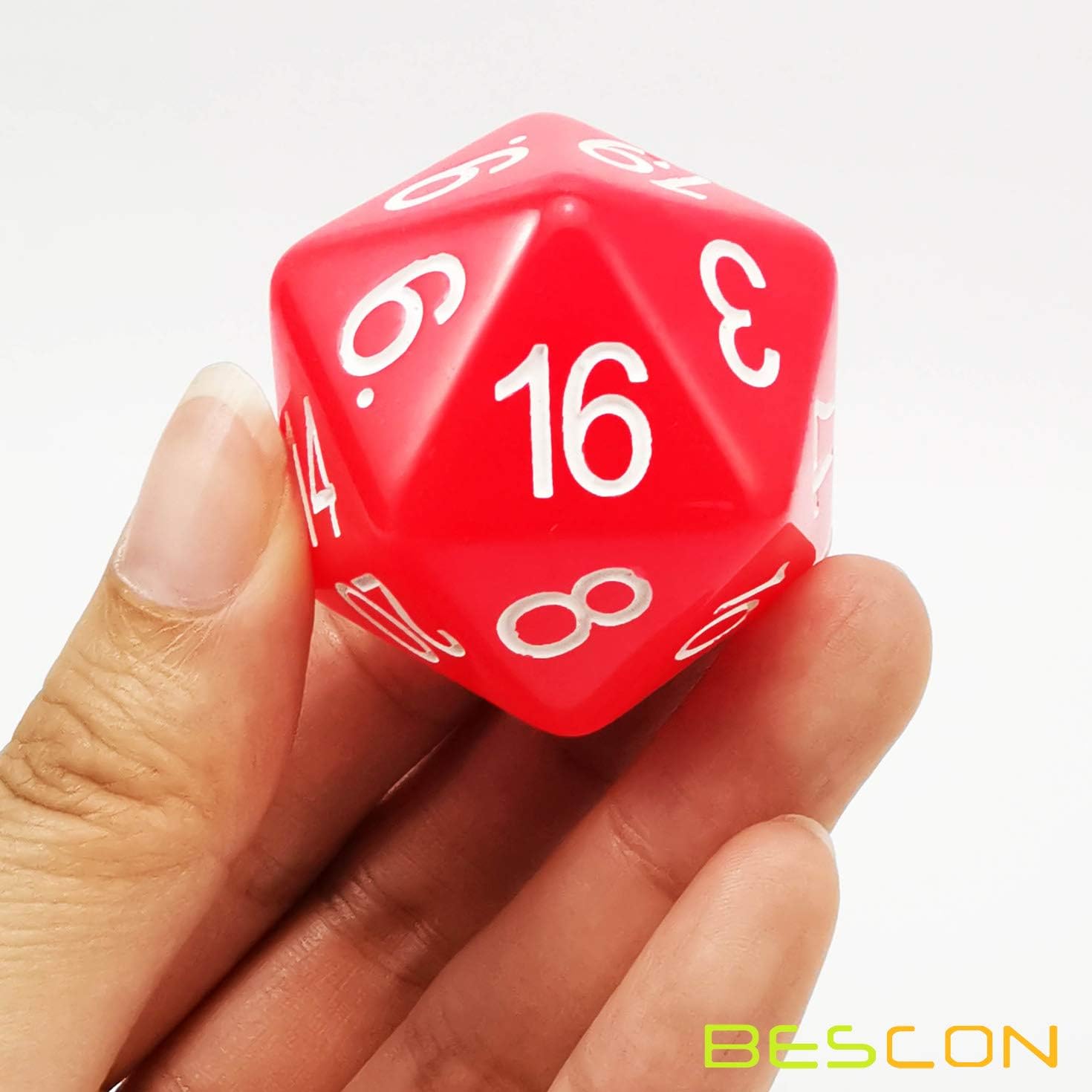 Bescon Jumbo Glowing D20 38MM, Big Size 20 Sides Dice Red Glow in Dark, Big 20 Faces Cube 1.5 inch