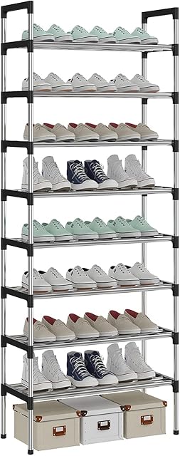 AcornFort® S-506 8 Tiers SILVER Adjustable Shoe Storage Shoe Rack Organiser Shelf Hold Stand for 24 Pairs Shoe Sturdy Design, Space Saving, Easy Assemble