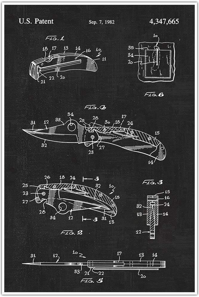 Weapons Patent Print, Small Pocket Knife, Blueprint Patent, Patent Poster, Blueprint Poster, Art, Gift, Poster Print, Patent Poster
