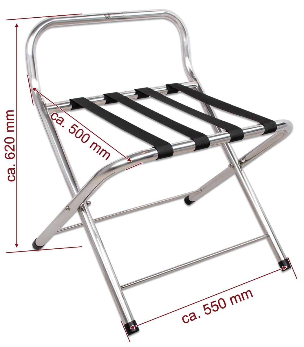 Beeketal Kofferständer KSB-50 Edelstahl Klappbar | Robuste Gepäckablage für Hotel, Pension & Gästezimmer | Kofferhalter bis 50 kg Tragkraft | Fertig montiert & Platzsparend (55x50x62 cm)