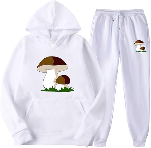 Shiyingl Trajes estampados para hombre, ajuste holgado, manga larga, lindos hongos, hawaianos, deportivos, casuales, deportivos, con capucha,