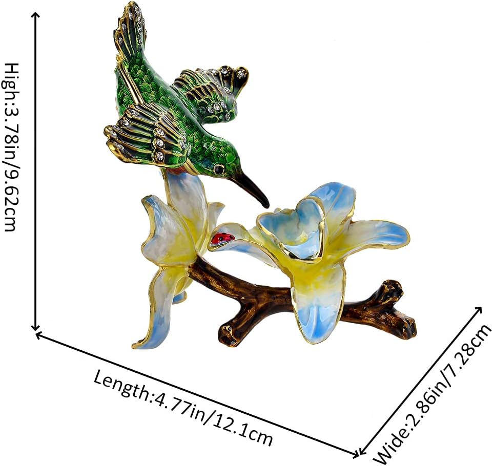 Hummingbird Figurine Home Decor Bird Trinket Jewelry Box, Enameled Hand-Painted Hinged Trinket Box, Elegant Home Décor & Unique Gift for Bird Lovers