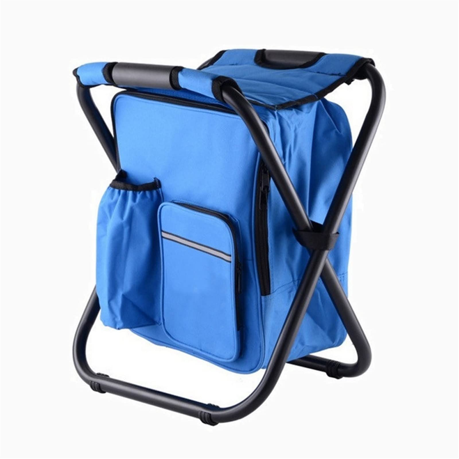 Mini sedia da pesca, sgabello pieghevole da campeggio, all'aperto, spiaggia, pesca, sgabello pieghevole con borsa per il ghiaccio isolante, zaino in spalla, picnic, viaggi (blu)