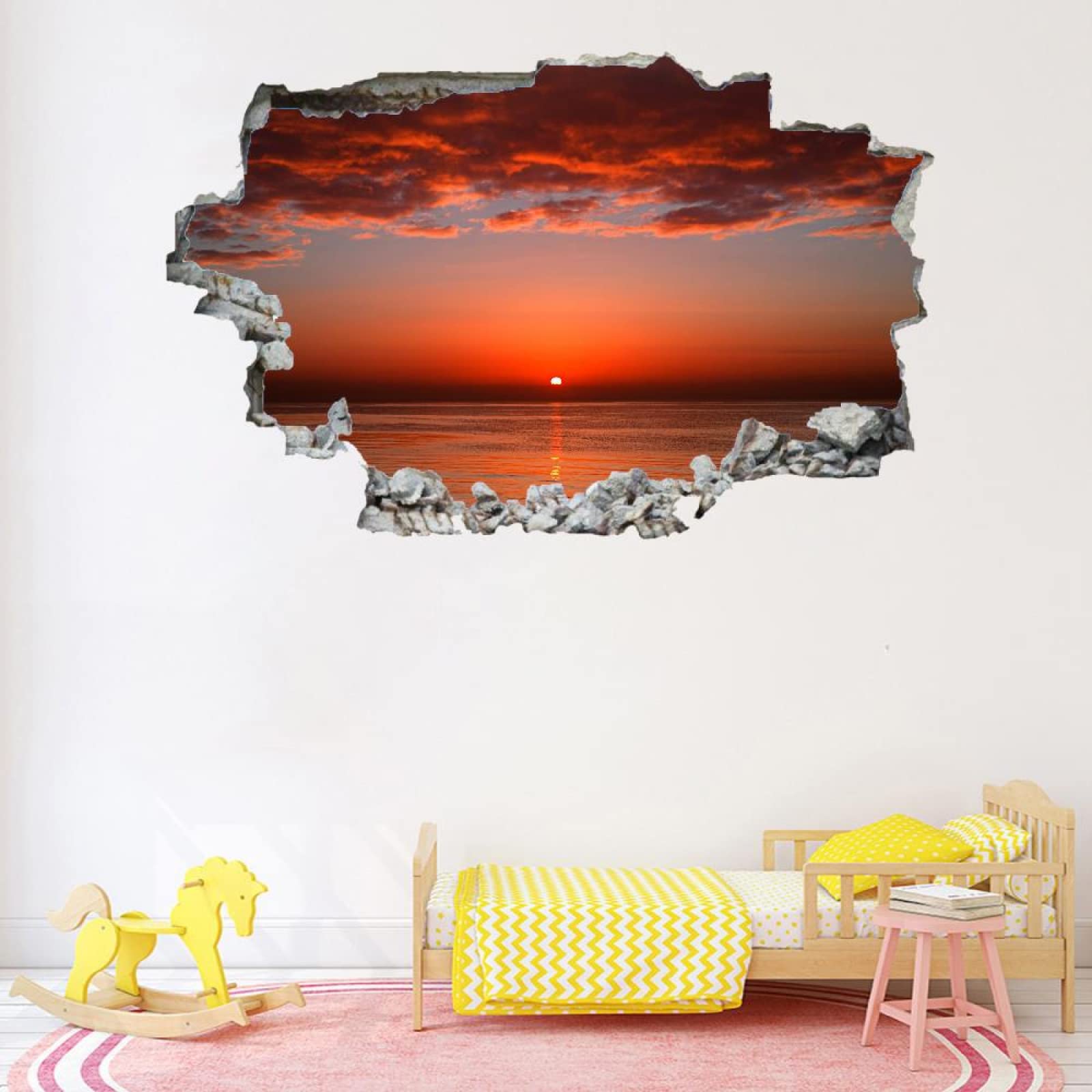 Sonnenaufgang 3D Wandaufkleber, Wolken Durchbruch Wandtattoos Deko Wand Selbstklebend Landschaft, Wand Aufkleber Wanddurchbruch Wandsticker für Zuhause, Badezimmer, Schlafzimmer, Wohnzimmer