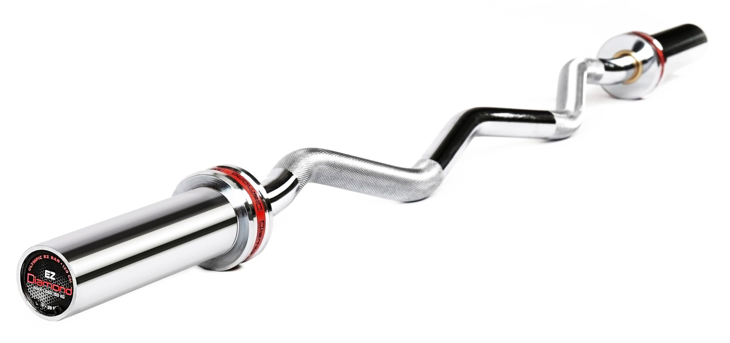 Diamond Bilanciere Olimpico EZ Curl 【Ø50 mm per Dischi Olimpici】 Lunghezza 120 cm | Peso 9 kg | Impugnatura Zigrinata Ø28 mm | Manicotti Caricabili 18 cm | Max Carico 150 kg | Curl e Tricipiti