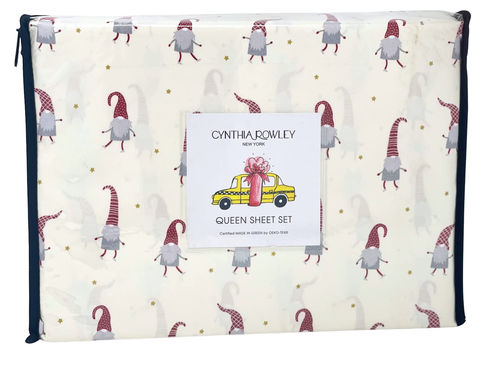 Cynthia Rowley Queen Size Sheet Set Christmas Dancing Gnomes 4 Piece