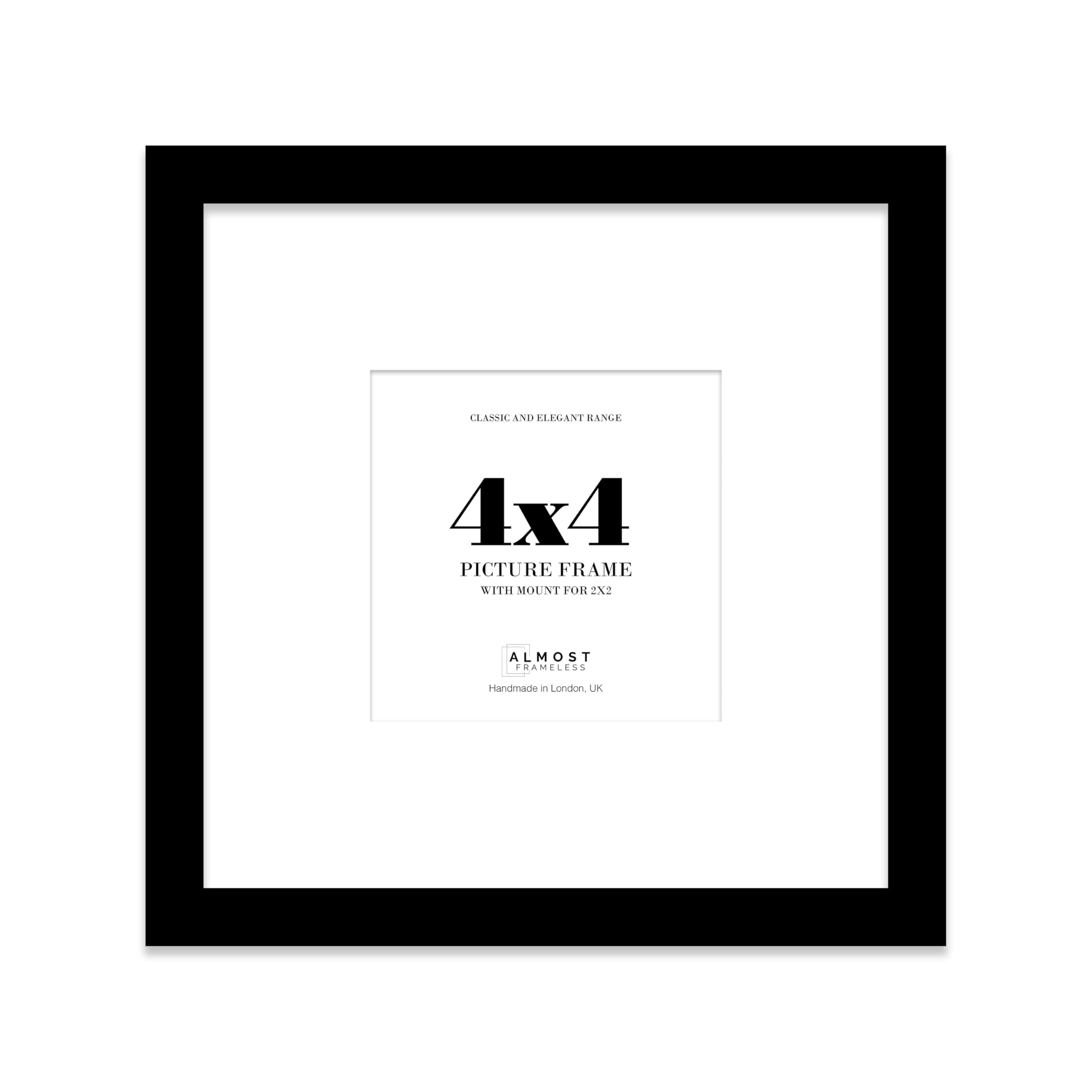 4x4 Black Picture Frame with Mount for 2x2 Photos, Prints - Modern Square Wall Frame, 1 Pack